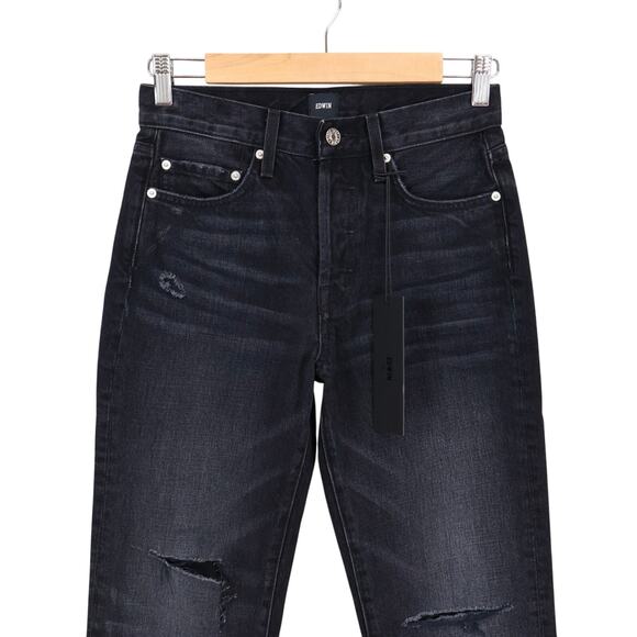 NWT Edwin Cai Straight Leg Loose Ripped Button Fly Jeans In Manic Black Size 25 - Picture 3 of 7